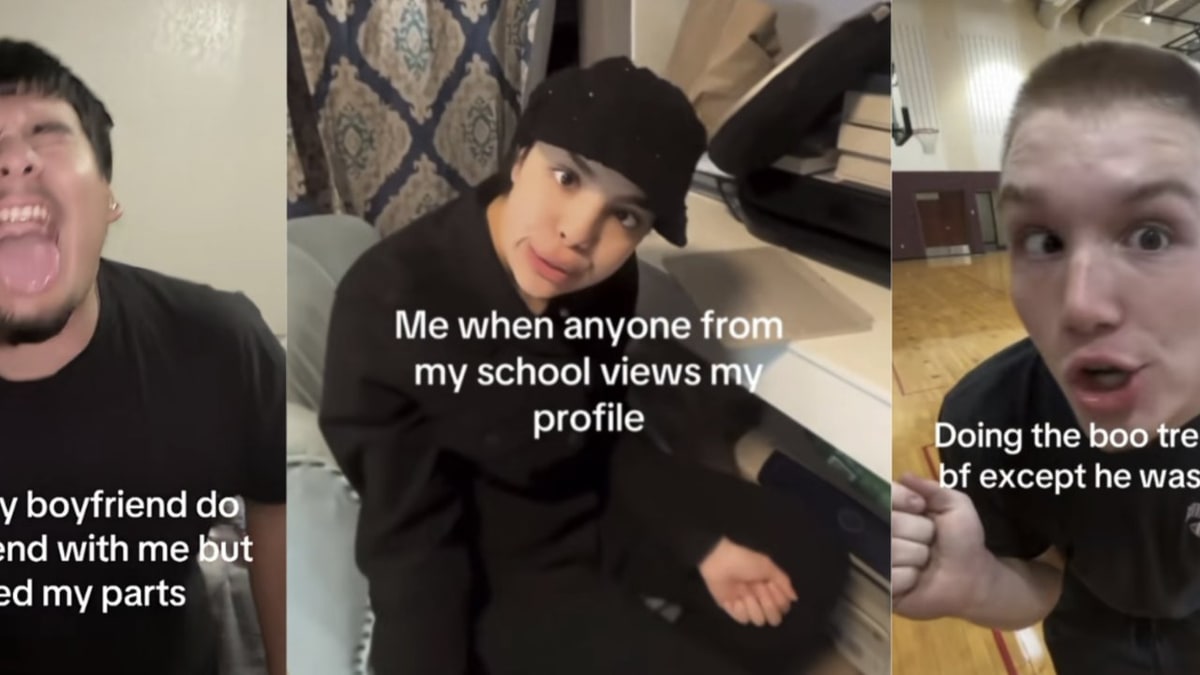 A person making a cross-eyed face for the TikTok Boo trend