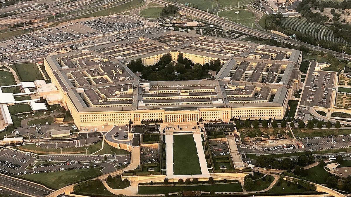 Aerial view of the Pentagon, the US Department of Defense headquarters in Arlington, Virginia