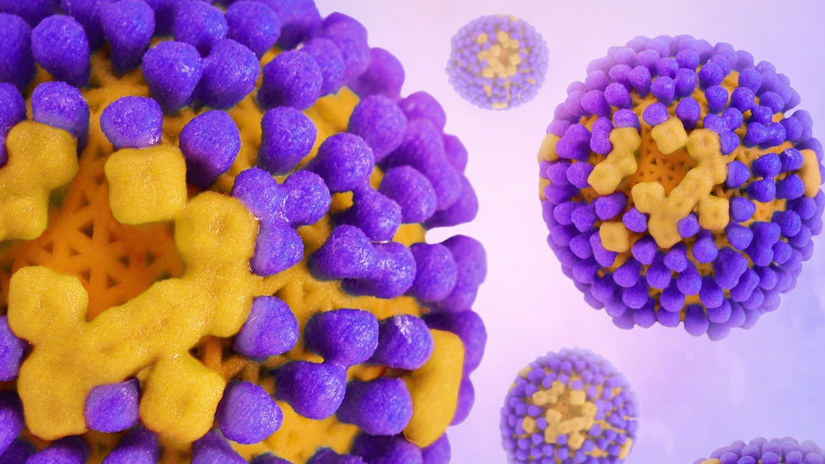 Scientific illustration of influenza virus particles