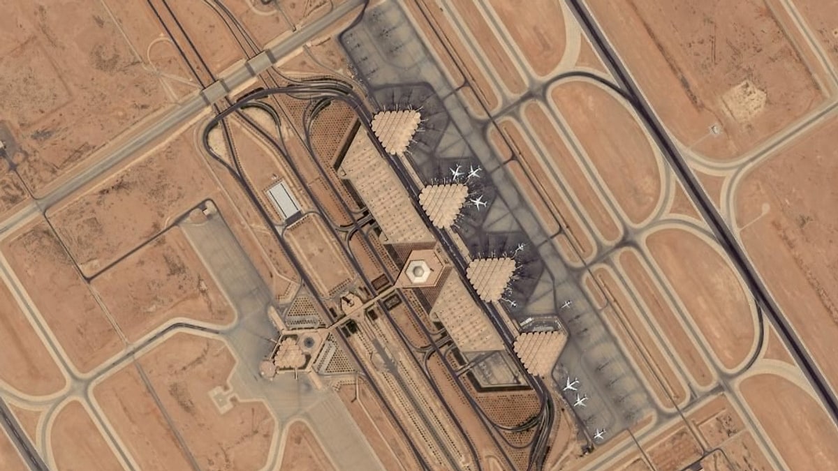 Satellite view of the terminals of King Khalid International Airport in Riyadh
