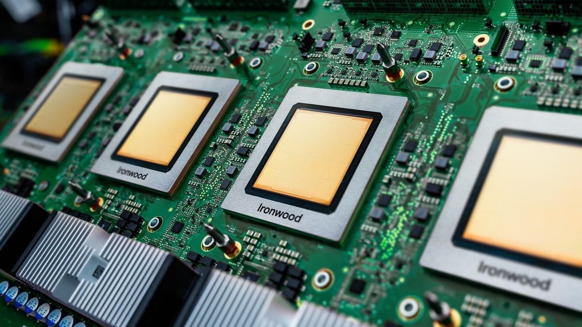 Google's Ironwood TPU AI chips mounted on a circuit board