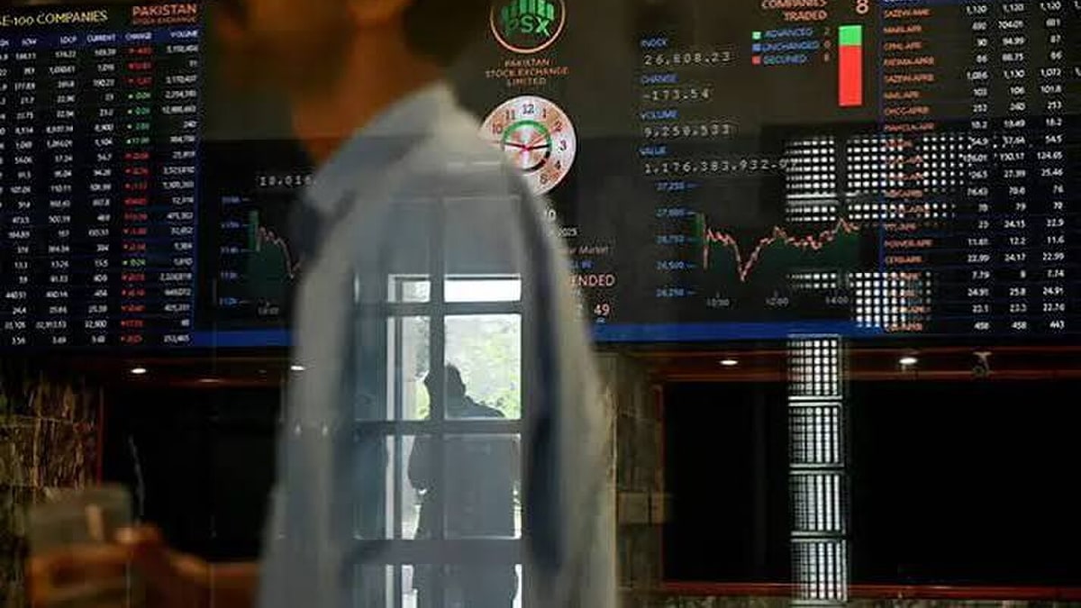 Trading board at the Pakistan Stock Exchange in Karachi