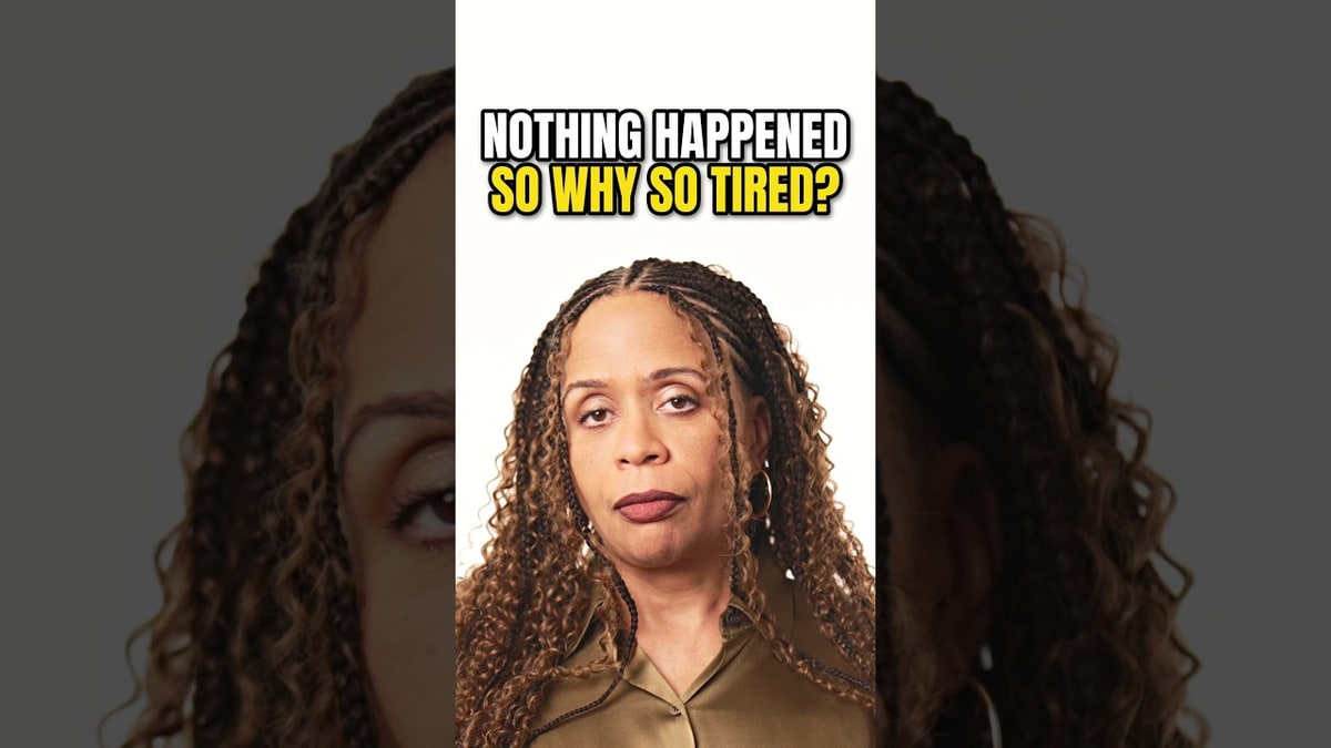 Dr Tracey Marks under the words 'Nothing happened, so why so tired?' on the cover of her short video